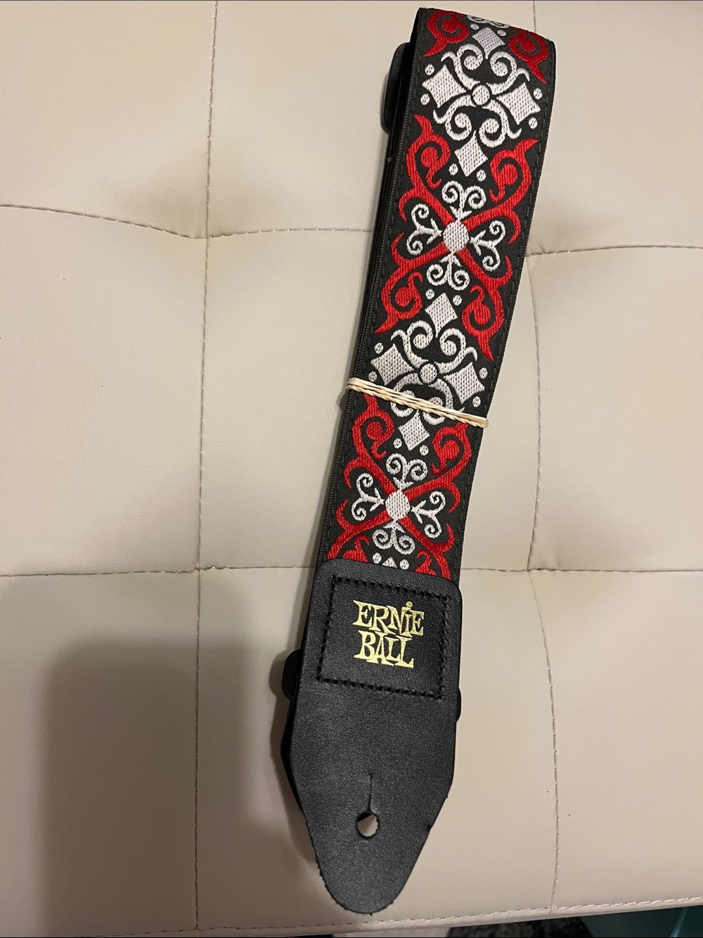 Red & Black Embroidered Guitar Strap